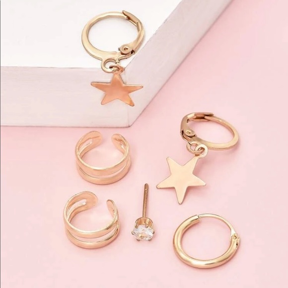 Gypsy Star Drop & Cuff gold earrings set 6 pcs - Picture 4 of 4